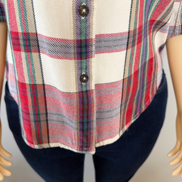 Eddie Bauer Red, Cream, Blue, Purple, Green Soft Woven Plaid Button Down Shirt - Picture 6 of 11